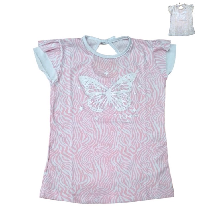 REMERA MANGA CORTA ESTAMPADA CON MARIPOSAS Y BRILLITOS MANGA CORTA BABY CHEITO