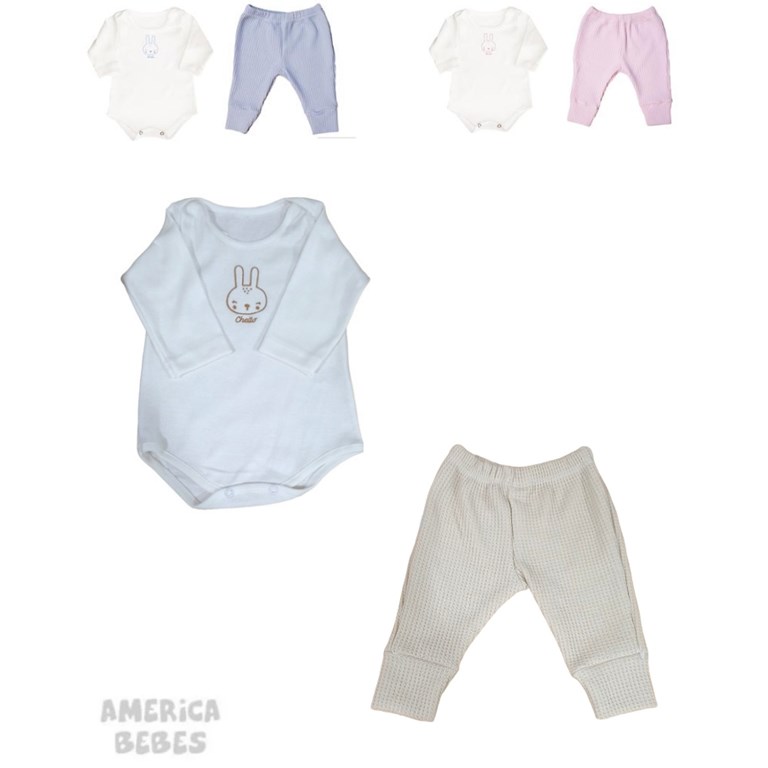 CONJUNTO BB UNISEX: BABUCHA Y BODY WAFLE ALGODON CHEITO