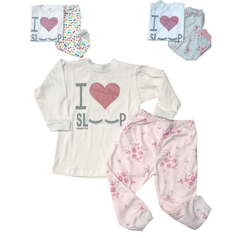 PIJAMA BEBA REMERA CON CORAZÓN  Y PANTALÓN ESTAMPADO. BABY CHEITO