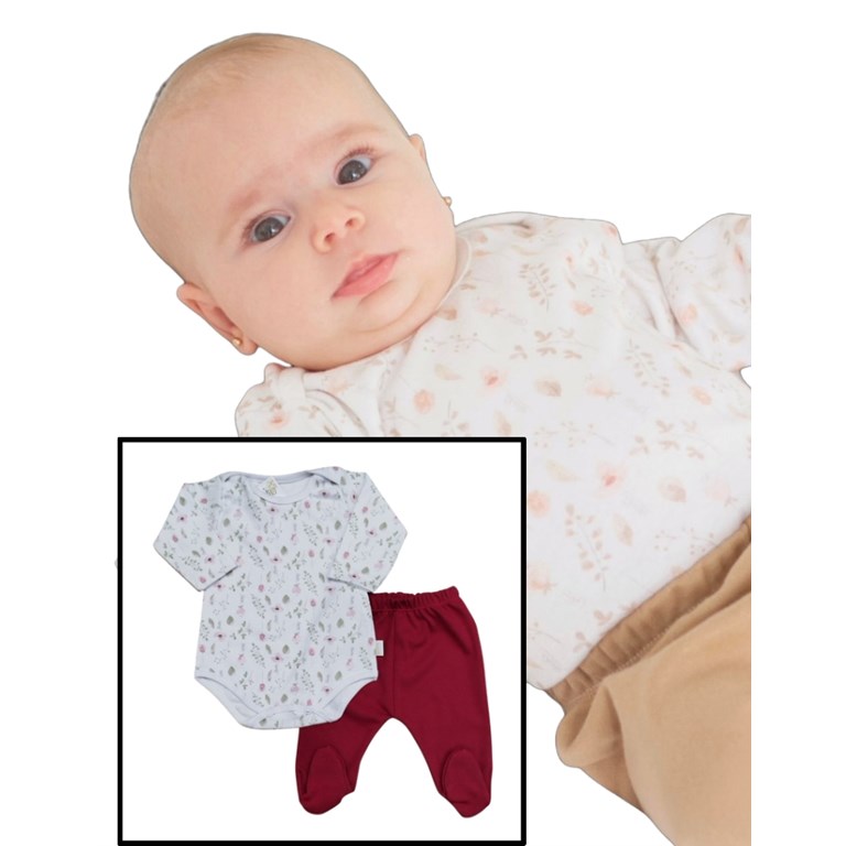 CONJUNTO BEBA BODY ESTAMPADO FLORES Y RANITA LISA. BABY CHEITO