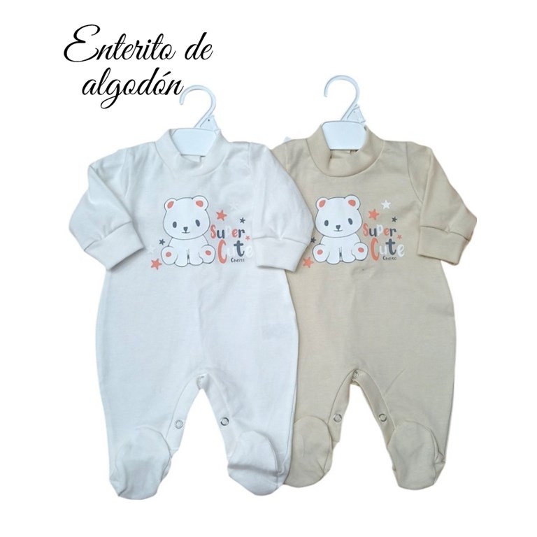 ENTERITO  UNISEX CON ESTAMPA OSITO, COLORES TIERRA. BABY CHEITO