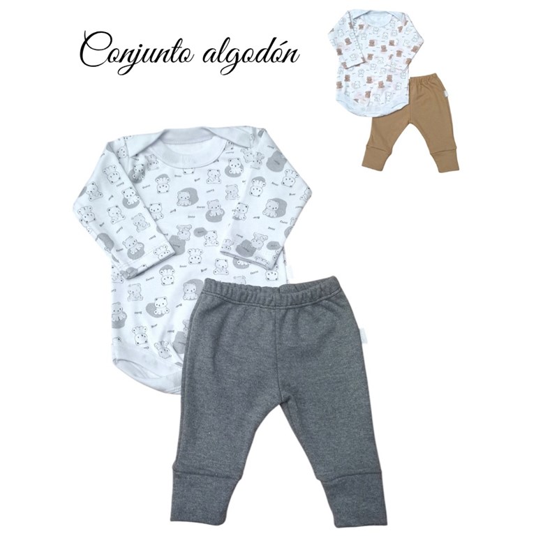 CONJUNTO  UNISEX BODY  ESTAMPADO Y PANTALÓN LISO. BABY CHEITO