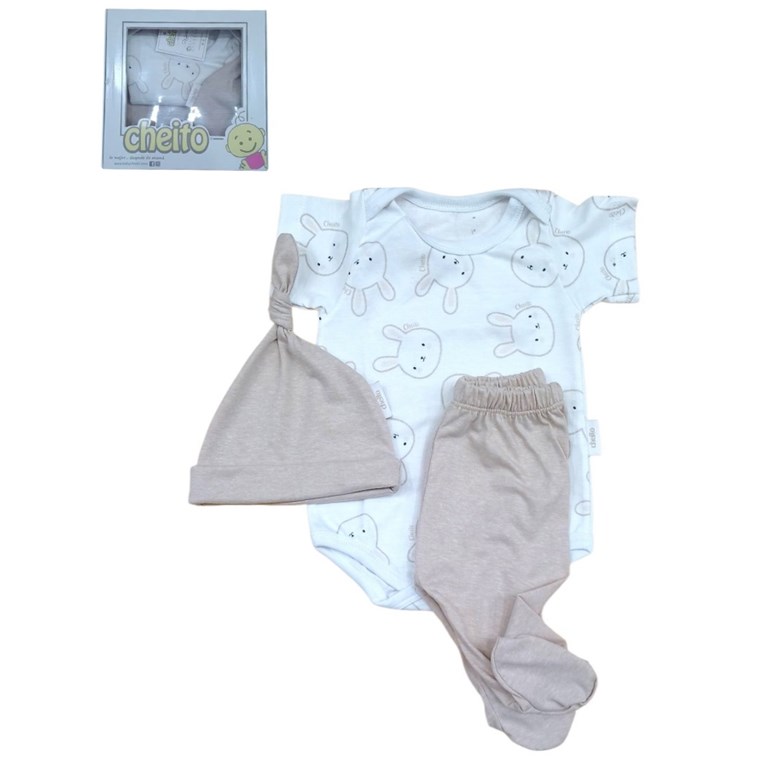 Pack de regalo 3 piezas ranita,body estampado y gorro linea moda unisex.Baby cheito