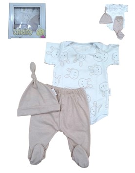 Pack de regalo 3 piezas ranita,body estampado y gorro linea moda unisex.Baby cheito