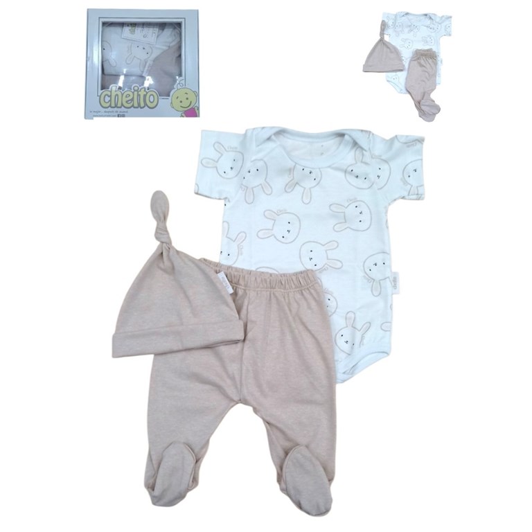 Pack de regalo 3 piezas ranita,body estampado y gorro linea moda unisex.Baby cheito