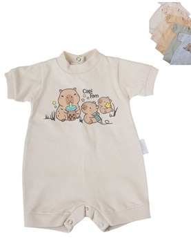Enterito corto en algodon unisex estampa capibara.Baby cheito