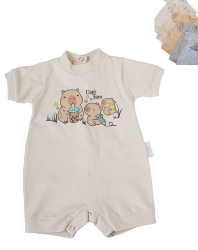 Enterito corto en algodon unisex estampa capibara.Baby cheito