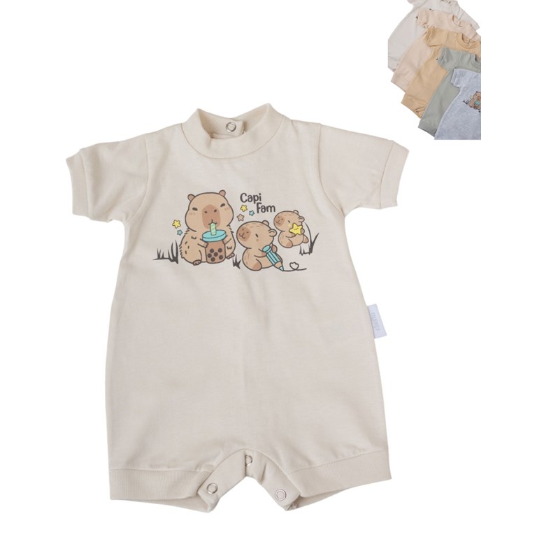Enterito corto en algodon unisex estampa capibara.Baby cheito