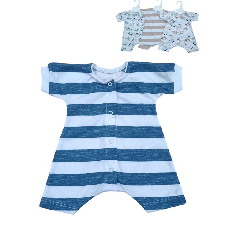 Enterito de algodon bebe varon estampado rayas y dinos con broches delanteros linea moda.Baby cheito
