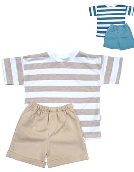 Conjunto de algodon remera rayada y short liso.Baby cheito
