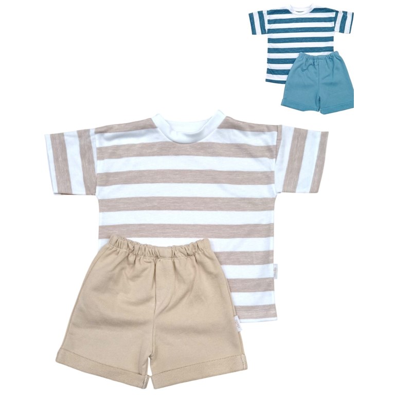 Conjunto de algodon remera rayada y short liso.Baby cheito