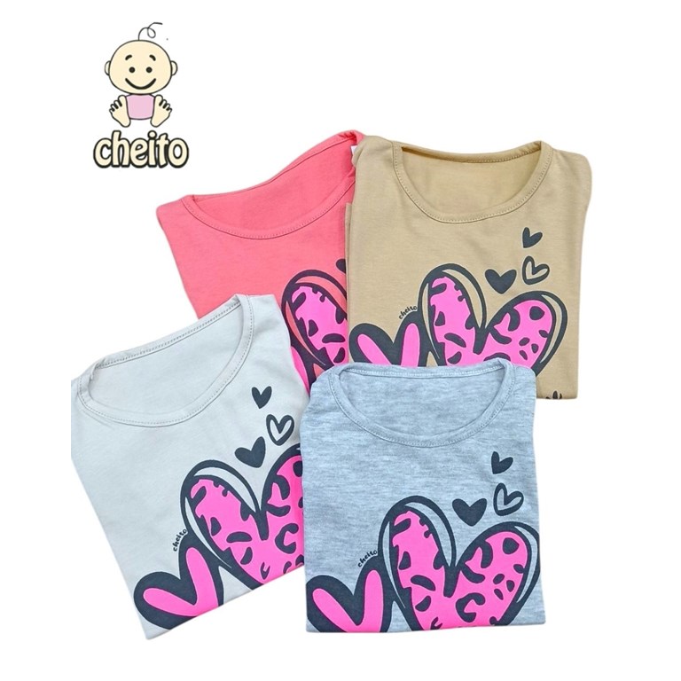 Remera en algodon manga corta para beba estampa corazon print.Baby cheito