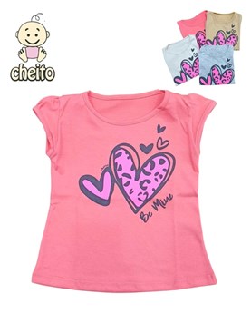 Remera en algodon manga corta para beba estampa corazon print.Baby cheito