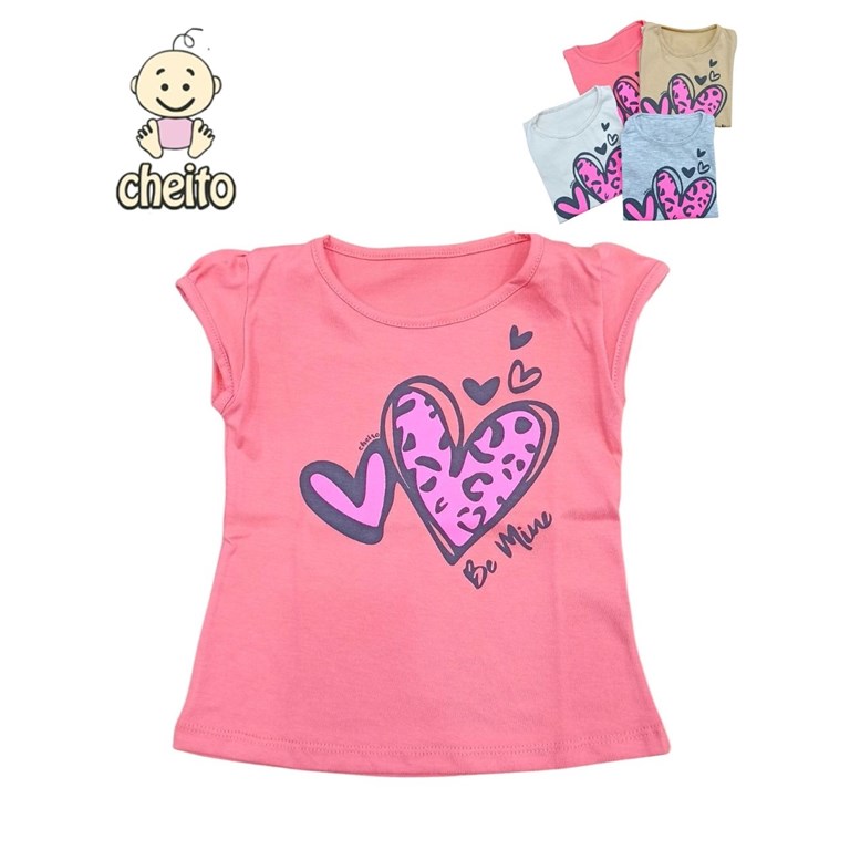 Remera en algodon manga corta para beba estampa corazon print.Baby cheito