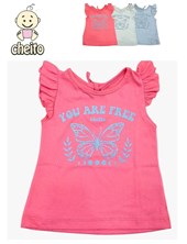 Remera en algodon manga corta para beba estampa mariposas.Baby cheito