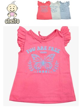Remera en algodon manga corta para beba estampa mariposas.Baby cheito