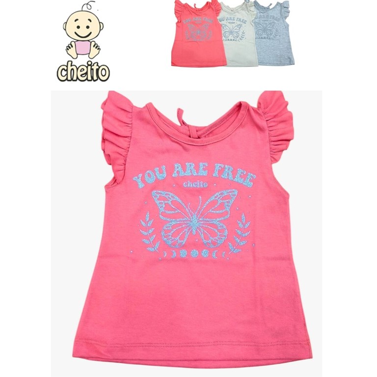 Remera en algodon manga corta para beba estampa mariposas.Baby cheito