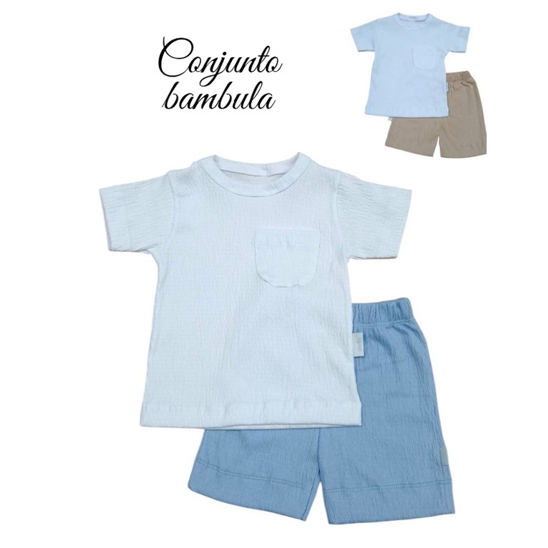 Conjunto de remera y short de bebe en tela bambula.Baby cheito