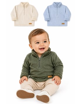 Buzo para bebe de corderoy con peluche interno y medio cierre delantero. CHEITO