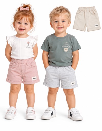 BERMUDA PARA BEBE EN RUSTICO CON BOLSILLOS. BABY CHEITO