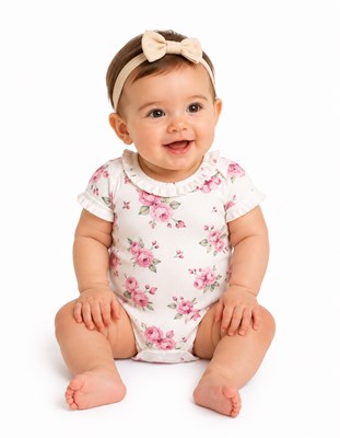 BODY DE MICROMORLEY CON VOLADOS ESTAMPA FLORES PARA BEBA. BABY CHEITO