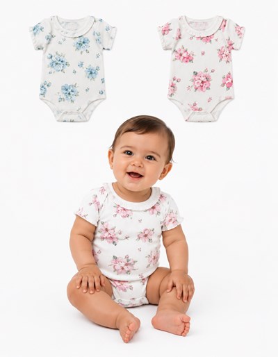 BODY DE MICROMORLEY CON VOLADOS ESTAMPA FLORES PARA BEBA. BABY CHEITO