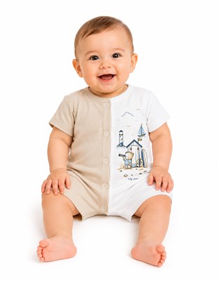 ENTERITO SHORT MANGA CORTA, ABIERTO AL FRENTE, COLOR COMBINADO. BABY CHEITO