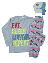 OFERTA! PIJAMA  NENE REMERA ESTAMPA 'PLAY' PANTALÓN RAYADO. BABY CHEITO