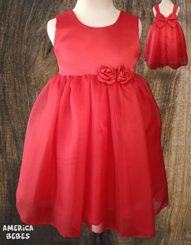 A07 CORTEJO VESTIDO PARA NENA EN RASO ROJO ITALIANO CON FALDA VOILE
