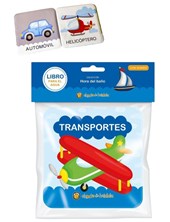 LIBRO PARA EL AGUA ESTAMPADO TRANSPORTES. GATO DE HOJALATA. MED. 15 X 15 CM.