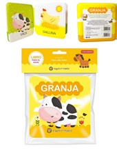 LIBRO PARA EL AGUA ESTAMPADO ANIMALES DE LA GRANJA. GATO DE HOJALATA. MED. 15 X 15 CM.