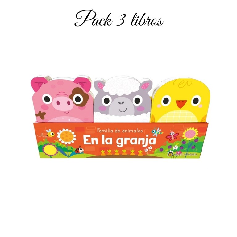 PACK DE 3 LIBROS ILUSTRADOS ANIMALES DE GRANJA , INCLUYE CUENTOS CORTOS EN CADA UNO. GATO DE HOJALATA. MED. 8 X 12 CM.