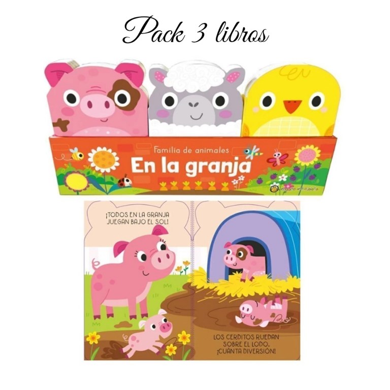 PACK DE 3 LIBROS ILUSTRADOS ANIMALES DE GRANJA , INCLUYE CUENTOS CORTOS EN CADA UNO. GATO DE HOJALATA. MED. 8 X 12 CM.