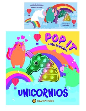 LIBRO SENSORIAL UNICORNIOS ILUSTRADOS Y COMBINADO CON POP IT.