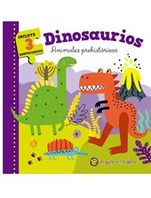 LIBRO ILUSTRADO DINOSAURIOS, CREANDO PEQUEÑAS HISTORIAS, INCLUYE 3 ROMPECABEZAS DE 9 PIEZAS GATO DE HOJALATA. MED. 20 X 20 CM.
