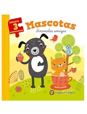 LIBRO ILUSTRADO MASCOTAS , REUNIDAS EN PEQUEÑAS HISTORIAS , INCLUYE 3 ROMPECABEZAS DE 9 PIEZAS. GATO DE HOJALATA. MED.20 X 20 CM.