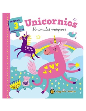 LIBRO ILUSTRADO UNICORNIOS , CREANDO PEQUEÑAS HISTORIAS, INCLUYE 3 ROMPECABEZAS DE 9 PIEZAS. GATO DE HOJALATA. MED. 20 X 20 CM.