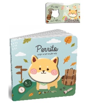 LIBRO ILUSTRADO PERRITO, SQUISHY CON CHIFLE EN TAPA. GATO DE HOJALATA. MED. 18 X 18 CM.