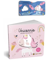 LIBRO ILUSTRADO UNICORNIO, SQUISHY CON CHIFLE EN TAPA. GATO DE HOJALATA. MED. 18 X 18 CM.