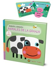 LIBRO SENSORIAL ILUSTRADO ANIMALES DE LA GRANJA CON ESPEJO ESCONDIDO EN CADA SOLAPA. GATO DE HOJALATA MED. 19 X 19 CM.