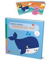 LIBRO SENSORIAL ILUSTRADO ANIMALES DEL MAR CON ESPEJO ESCONDIDO DETRAS DE CADA SOLAPA. GATO DE HOJALATA. MED. 19 X 19 CM.
