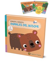 LIBRO SENSORIAL ILUSTRADO ANIMALES DEL BOSQUE CON ESPEJO ESCONDIDO EN CADA SOLAPA.  GATO DE HOJALATO. MED.19 X 19 CM.