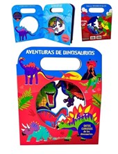 LIBRO VALIJA ILUSTRADO DINOSAURIOS , TROQUELADO. GATO DE HOJALATA. MED. 18 X 21 CM