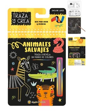 LIBRO ANIMALES SALVAJES, PARA CREAR Y COLOREAR FORMAS, CON LAPIZ DE MADERA QUE INCLUYE. GATO DE HOJALATA. MED 15 X 19 CM.