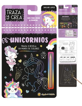LIBRO UNICORNIOS , PARA CREAR Y COLOREAR FORMAS, CON LAPIZ DE MADERA QUE INCLUYE. GATO DE HOJALATA. MED. 15 X 19 CM.
