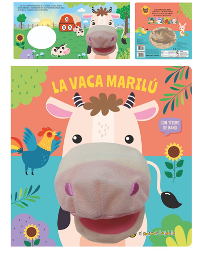 LIBRO CON TITERE , LA VACA MARILU. GATO DE HOJALATA. MED. 20 X 20 CM.