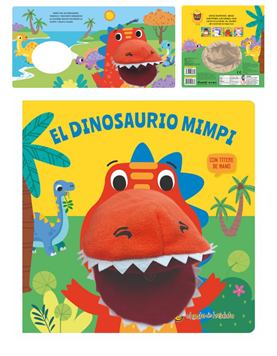 LIBRO CON TITERE, EL DINOSAURIO MIMPI. GATO DE HOJALATA. MED. 20 X 20 CM.