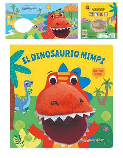 LIBRO CON TITERE, EL DINOSAURIO MIMPI. GATO DE HOJALATA. MED. 20 X 20 CM.