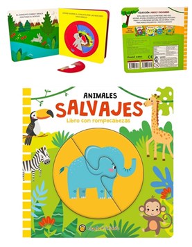 LIBRO CON ROMPECABEZAS DE ANIMALES SALVAJES. GATO DE HOJALATA. MED. 15 X 15 CM,