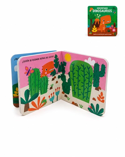 LIBRO MINIATURA. DINOSAURIO CONOCIENDO LUGARES. 9X9 XM. GATO DE HOJALATA